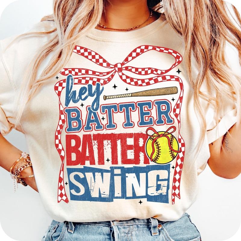 Retro Softball Batter Swing Checkered Coquette Game - Adult & Kids T-Shirts, Sweatshirts & Hoodies apparel design preview 1