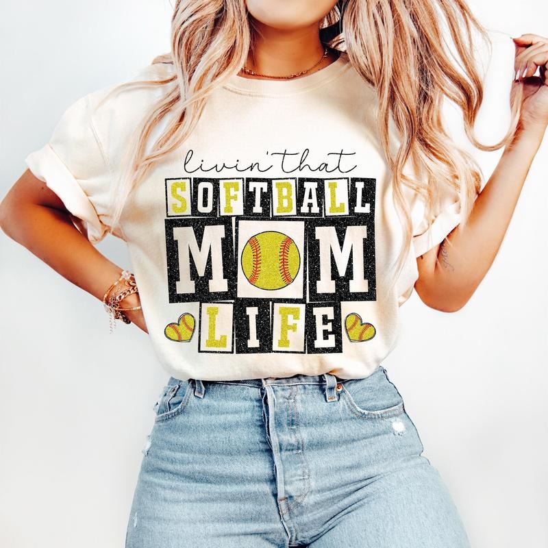 Retro Softball Mom Life Mama Game Day - Adult & Kids T-Shirts, Sweatshirts & Hoodies apparel design preview 1