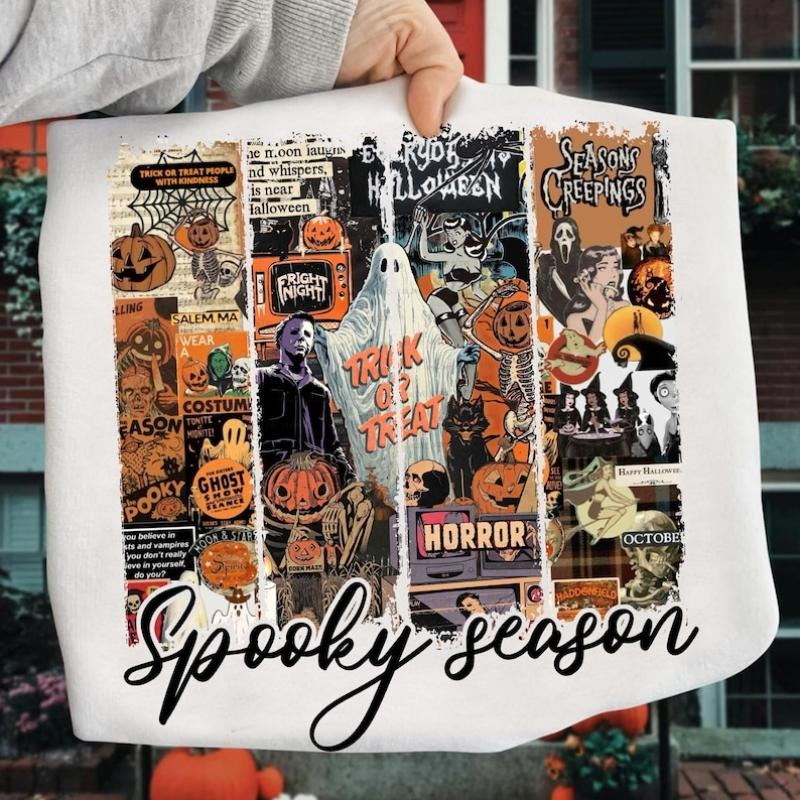 Retro Spooky Season Halloween Ghost Horror Movie - Adult & Kids T-Shirts, Sweatshirts & Hoodies apparel design preview 1