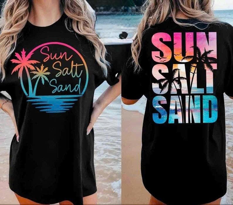 Retro Summer Sun Salt Sand 2 Sided Beach Sunset Salty - Adult & Kids T-Shirts, Sweatshirts & Hoodies apparel design preview 1