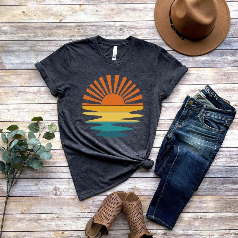 Retro Sunset Rays Wavy Sun Sunshine Beachy Summer - Adult & Kids T-Shirts, Sweatshirts & Hoodies apparel design preview 1