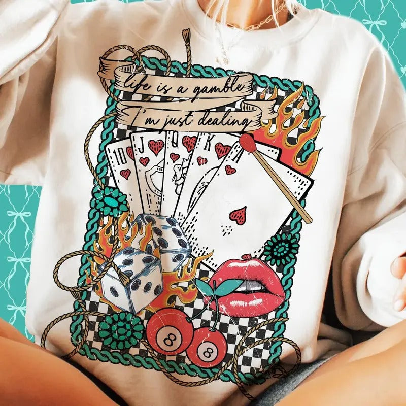 Retro Turquoise Western Country Life Is Gamble Wild - Adult & Kids T-Shirts, Sweatshirts & Hoodies apparel design preview 1
