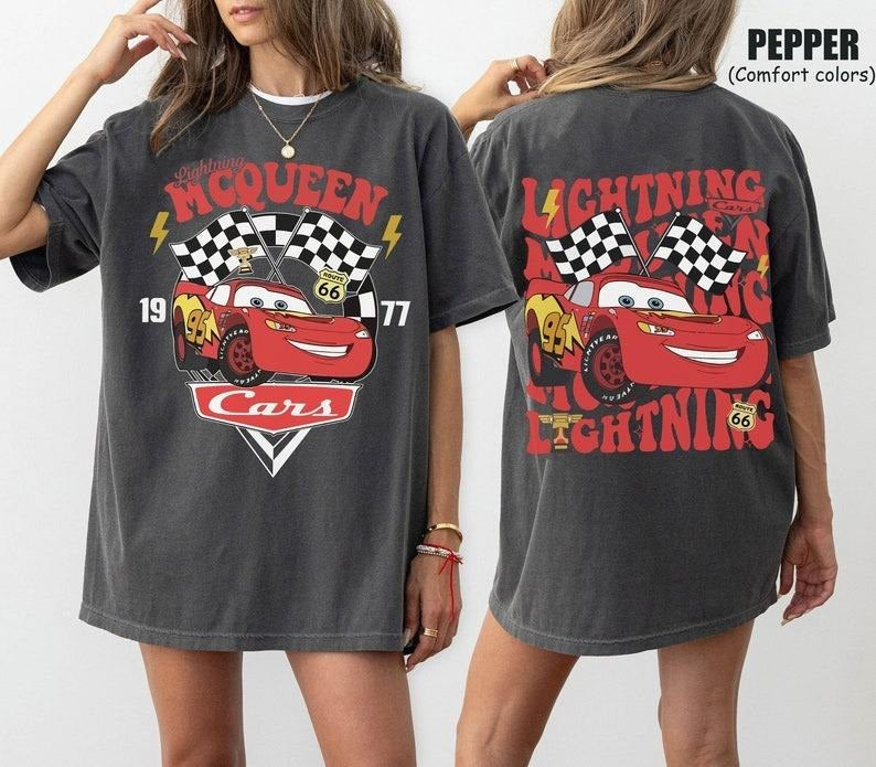 Retro Two Side McQueen Cars Movie Lightning Piston - Adult & Kids T-Shirts, Sweatshirts & Hoodies apparel design preview 1