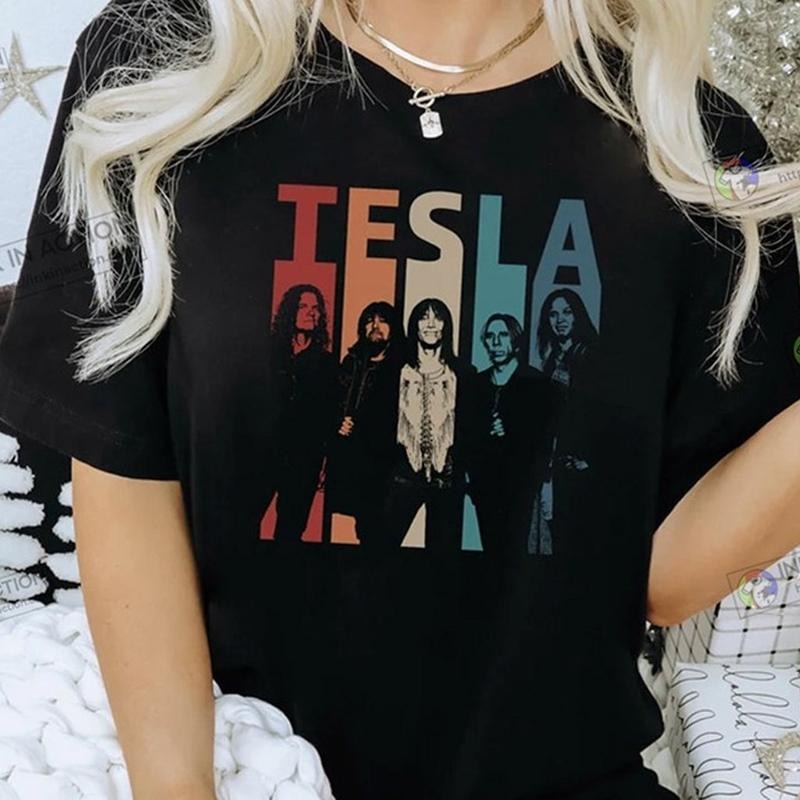 Retro Vtg Tesla Rock Band Black Cotton All Sizes - Adult & Kids T-Shirts, Sweatshirts & Hoodies apparel design preview 1