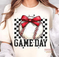 Retro Game Day Baseball Mama Coquette Checkered Bow - Adult & Kids T-Shirts, Sweatshirts & Hoodies apparel design preview 1