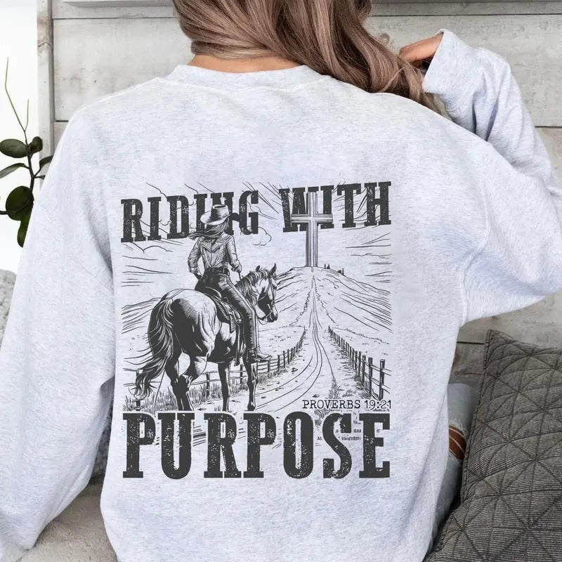 Riding Purpose Christian Western Cowgirl Religious - Adult & Kids T-Shirts, Sweatshirts & Hoodies apparel design preview 1