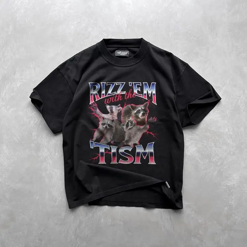 Rizz Em Tism Dragon Vintage Retro 90s Racoon Autism - Adult & Kids T-Shirts, Sweatshirts & Hoodies apparel design preview 1