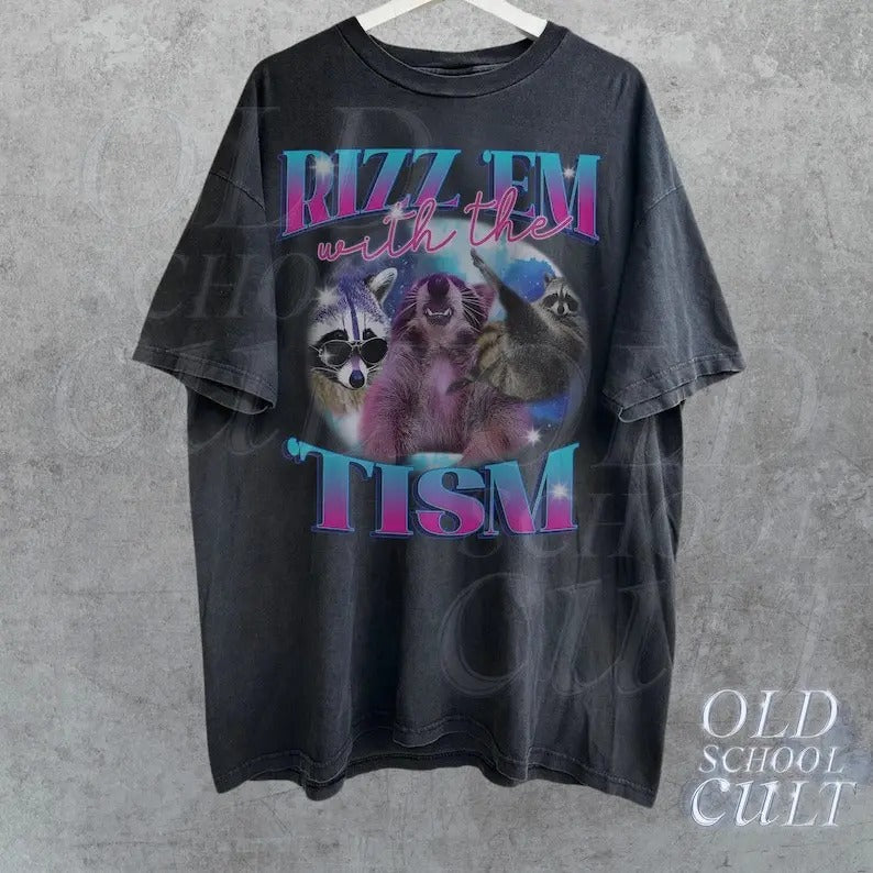 Rizz Em Tism Retro Vintage Funny Raccoon Autism - Adult & Kids T-Shirts, Sweatshirts & Hoodies apparel design preview 1
