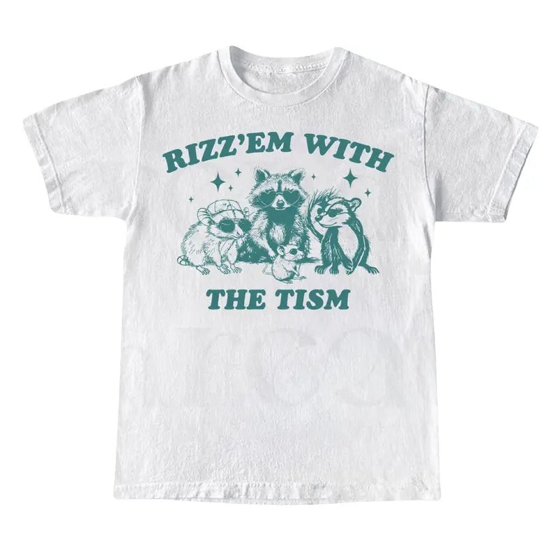 Rizz Em Tism Vintage Retro 90s Funny Raccoon Autism - Adult & Kids T-Shirts, Sweatshirts & Hoodies apparel design preview 1