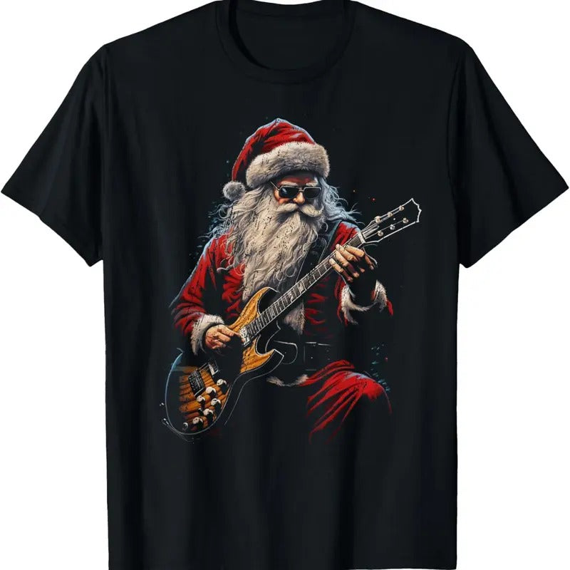 Rock Guitar Santa Claus Playing Funny - Adult & Kids T-Shirts, Sweatshirts & Hoodies apparel design preview 1
