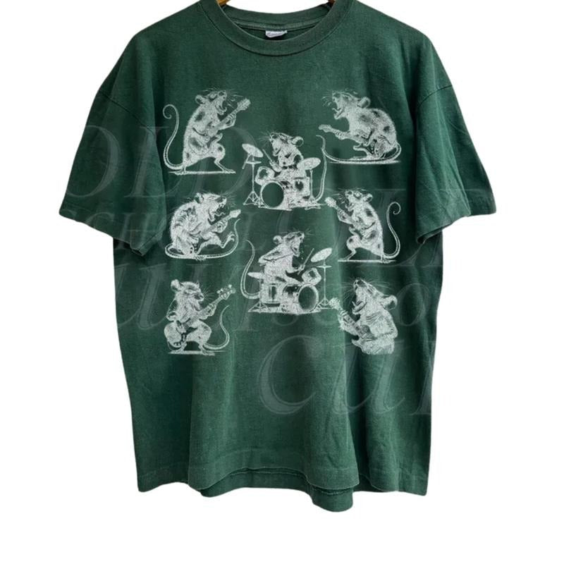 Rocker Rats Vintage 90s Retro Rat Playing Rock Guitar - Adult & Kids T-Shirts, Sweatshirts & Hoodies apparel design preview 1