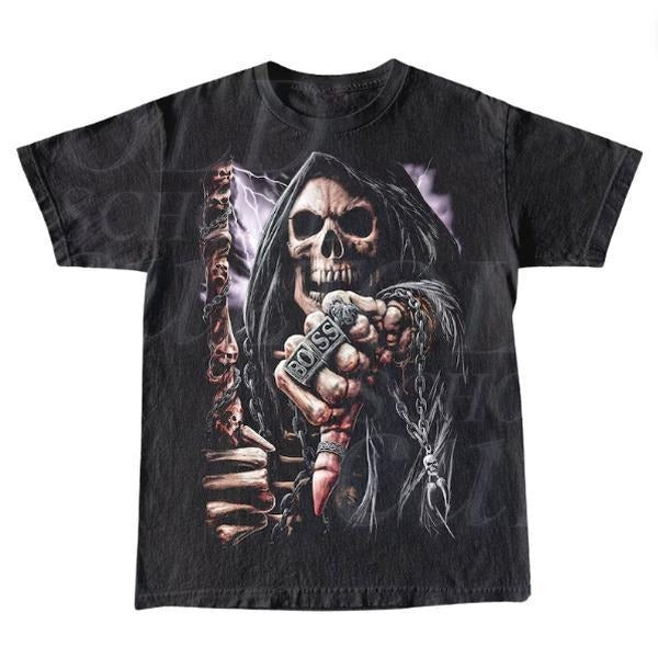 Rocker Skull Vintage Retro Rock 90s Biker Skeleton - Adult & Kids T-Shirts, Sweatshirts & Hoodies apparel design preview 1