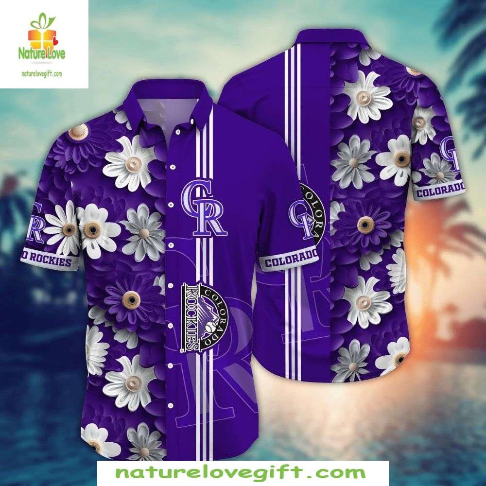 Colorado Rockies Floral Burst Hawaiian Vibrant Purple - Adult & Kids T-Shirts, Sweatshirts & Hoodies apparel design preview 1