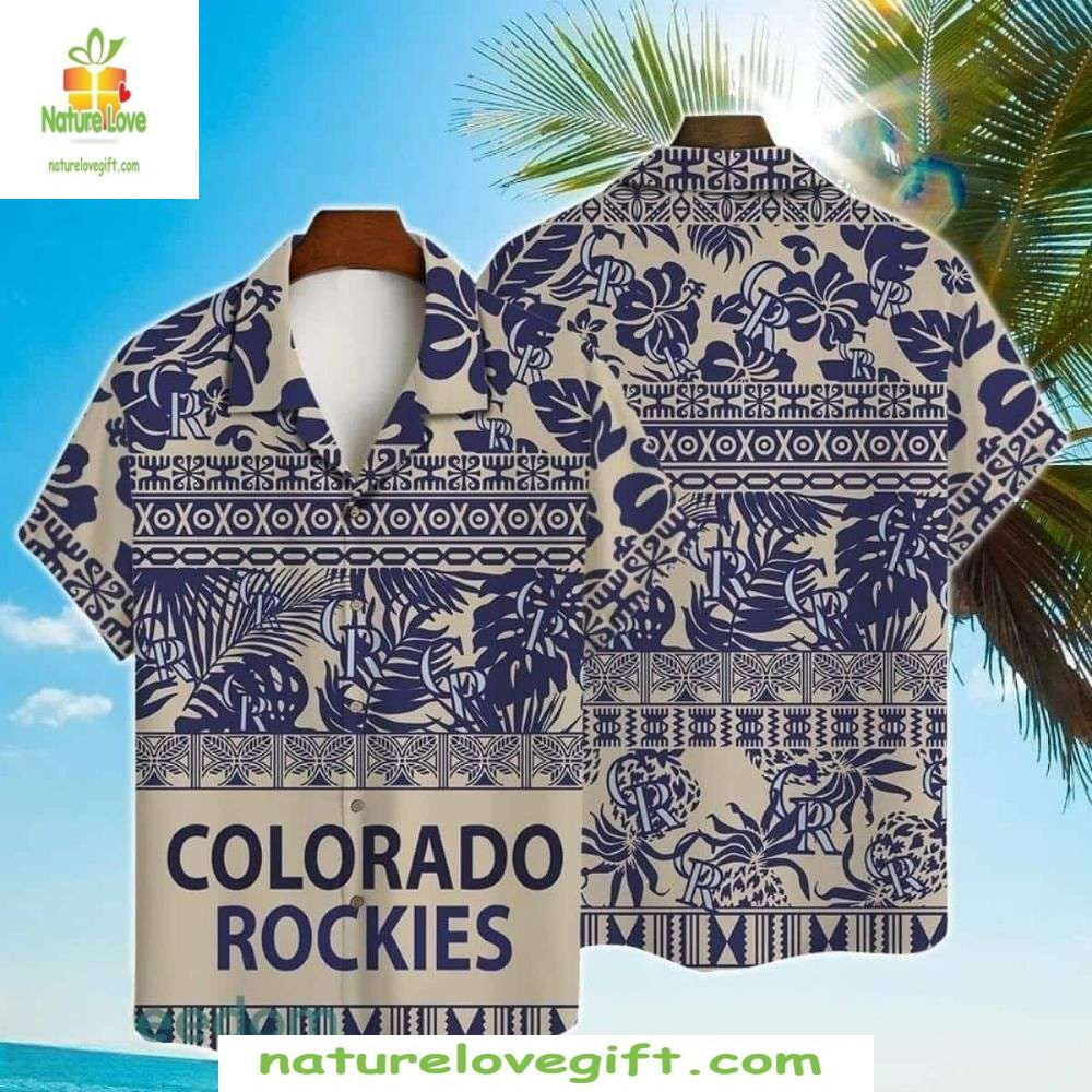 MLB Hawaiian Rockies Navy Tribal Diamond Tropical - Adult & Kids T-Shirts, Sweatshirts & Hoodies apparel design preview 1
