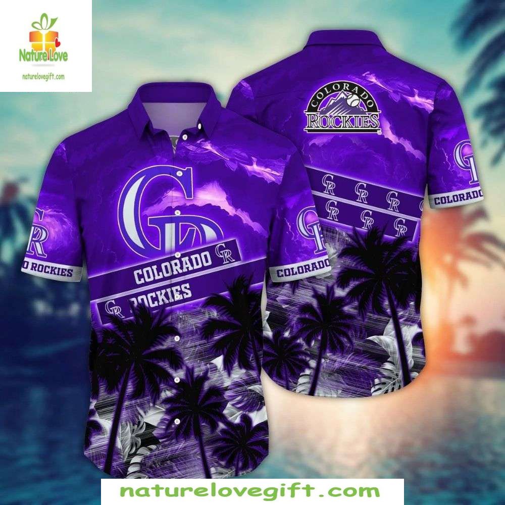 Colorado Rockies Hawaiian Purple Sunset Baseball - Adult & Kids T-Shirts, Sweatshirts & Hoodies apparel design preview 1