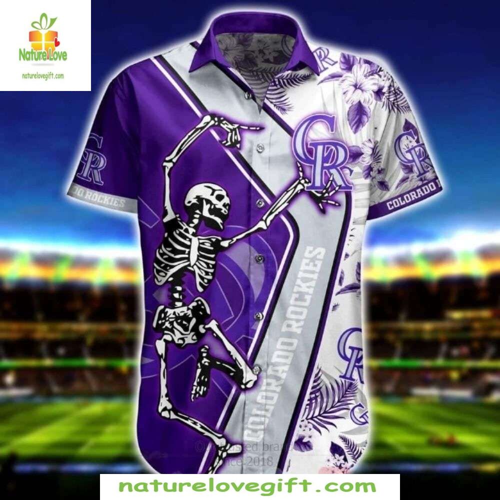 MLB Hawaiian Rockies Purple Skeleton Dance Tropical - Adult & Kids T-Shirts, Sweatshirts & Hoodies apparel design preview 1