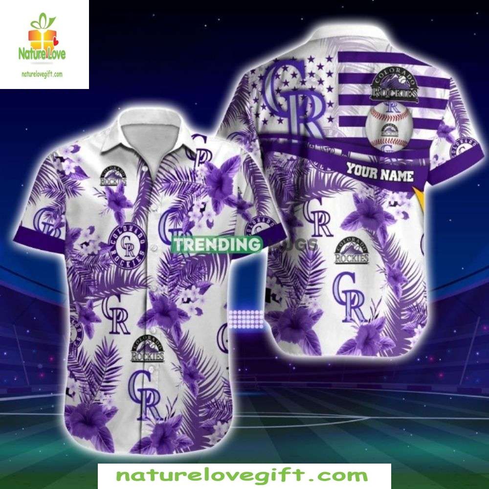 MLB Hawaiian Rockies White Purple Palm Aloha Baseball - Adult & Kids T-Shirts, Sweatshirts & Hoodies apparel design preview 1