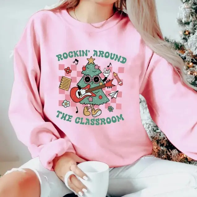 Rockin Around Classroom Teacher Winter Fall - Adult & Kids T-Shirts, Sweatshirts & Hoodies apparel design preview 1