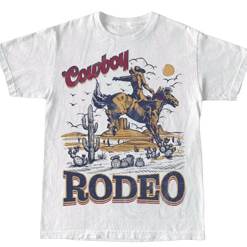 Rodeo 90s Cowboy Vintage 2000s Wes.Tern Cotton Fabric - Adult & Kids T-Shirts, Sweatshirts & Hoodies apparel design preview 1