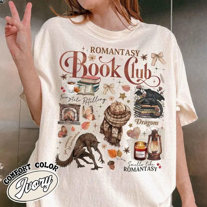 Romantasy Reader Book Club Fall Love Reading Bookish - Adult & Kids T-Shirts, Sweatshirts & Hoodies apparel design preview 1