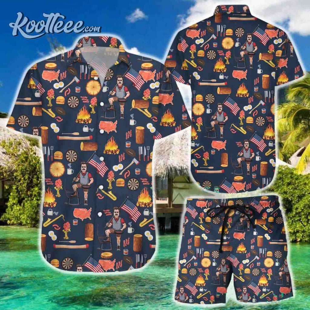 Ron Swanson Parks and Recreation Hawaiian Shorts - Adult & Kids T-Shirts, Sweatshirts & Hoodies apparel design preview 1