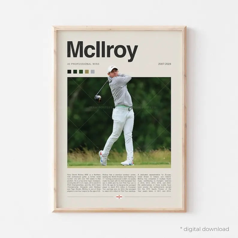 Rory McIlroy Poster Golf PGA Tour Wall Art Office - Adult & Kids T-Shirts, Sweatshirts & Hoodies apparel design preview 1