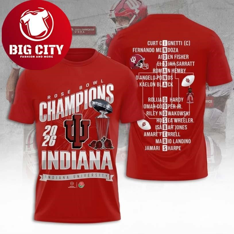 Rose Bowl Champions Indiana University Hoosiers 2026 - Adult & Kids T-Shirts, Sweatshirts & Hoodies apparel design preview 1