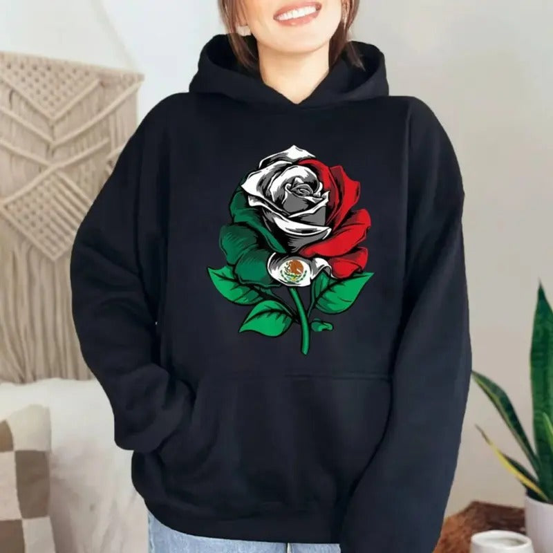 Rose Floral Mexico Flag Love Independence Mexican - Adult & Kids T-Shirts, Sweatshirts & Hoodies apparel design preview 1