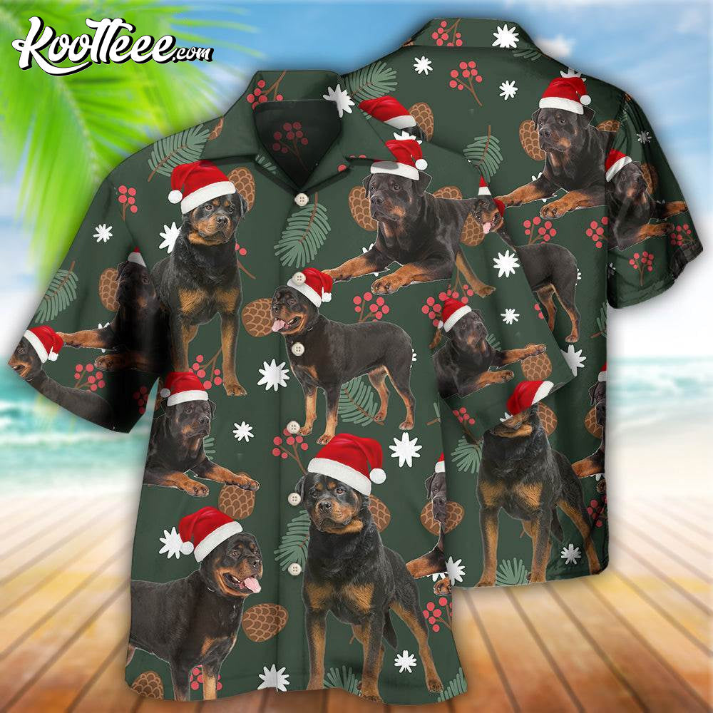 Rottweiler Green Leaf Merry Christmas Hawaiian - Adult & Kids T-Shirts, Sweatshirts & Hoodies apparel design preview 1