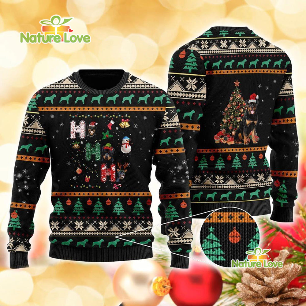 Rottweiler Ho Ho Ho Christmas Funny Gift for Dog Lover Ugly Christmas Sweater - Holiday Gift product image