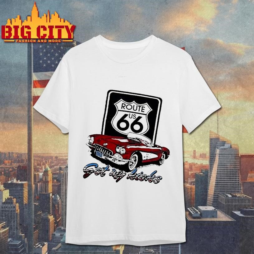 Route Us 66 Classic Red Corvette Got My Kicks Car - Adult & Kids T-Shirts, Sweatshirts & Hoodies apparel design preview 1