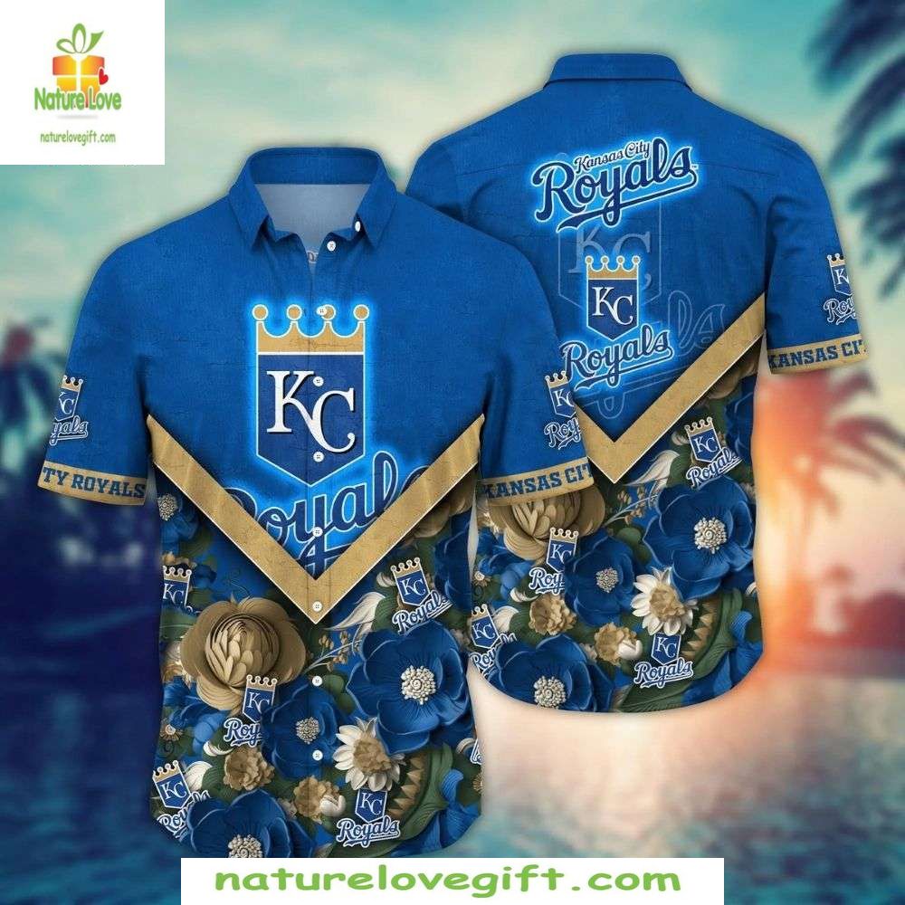 Kansas City Royals Hawaiian Royal Blue Floral - Adult & Kids T-Shirts, Sweatshirts & Hoodies apparel design preview 1