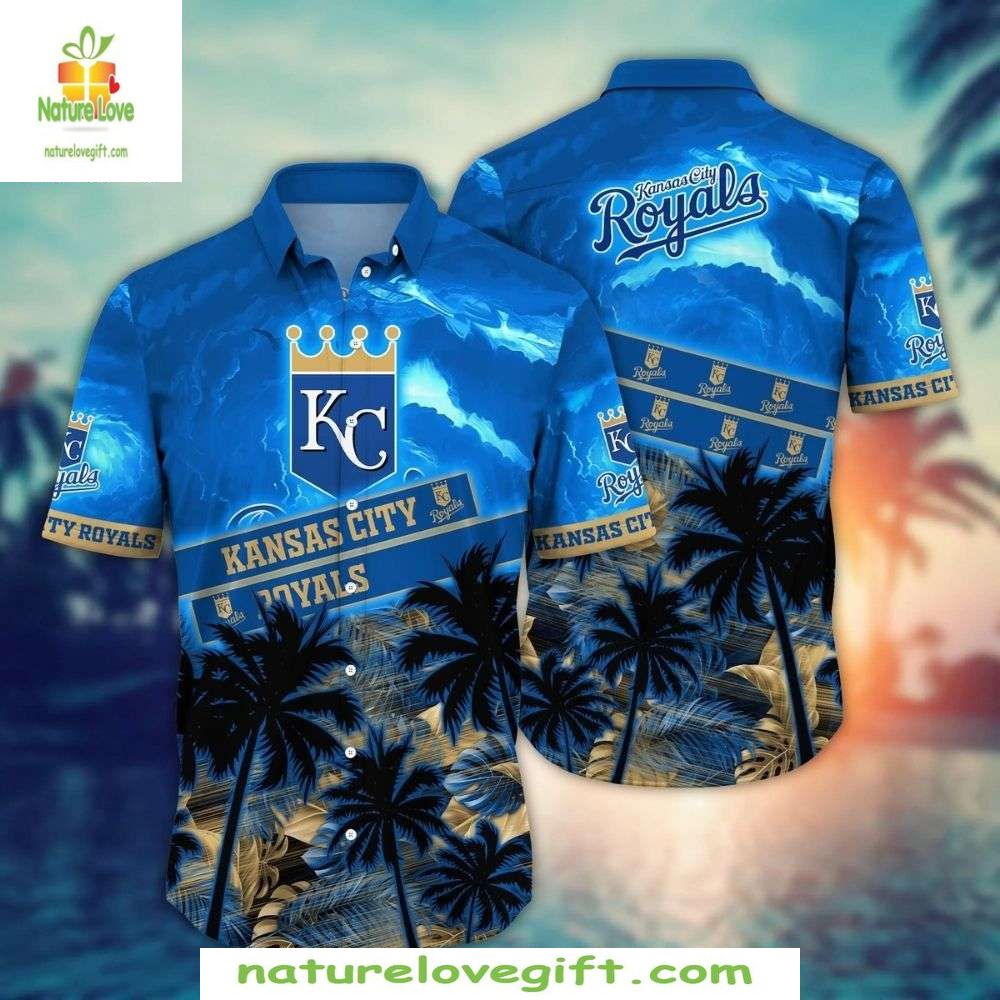 Kansas City Royals Hawaiian Royal Blue Tropical - Adult & Kids T-Shirts, Sweatshirts & Hoodies apparel design preview 1