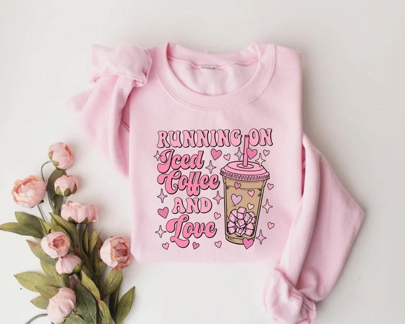 Running Iced Coffee Love Valentines Lover Mom - Adult & Kids T-Shirts, Sweatshirts & Hoodies apparel design preview 1