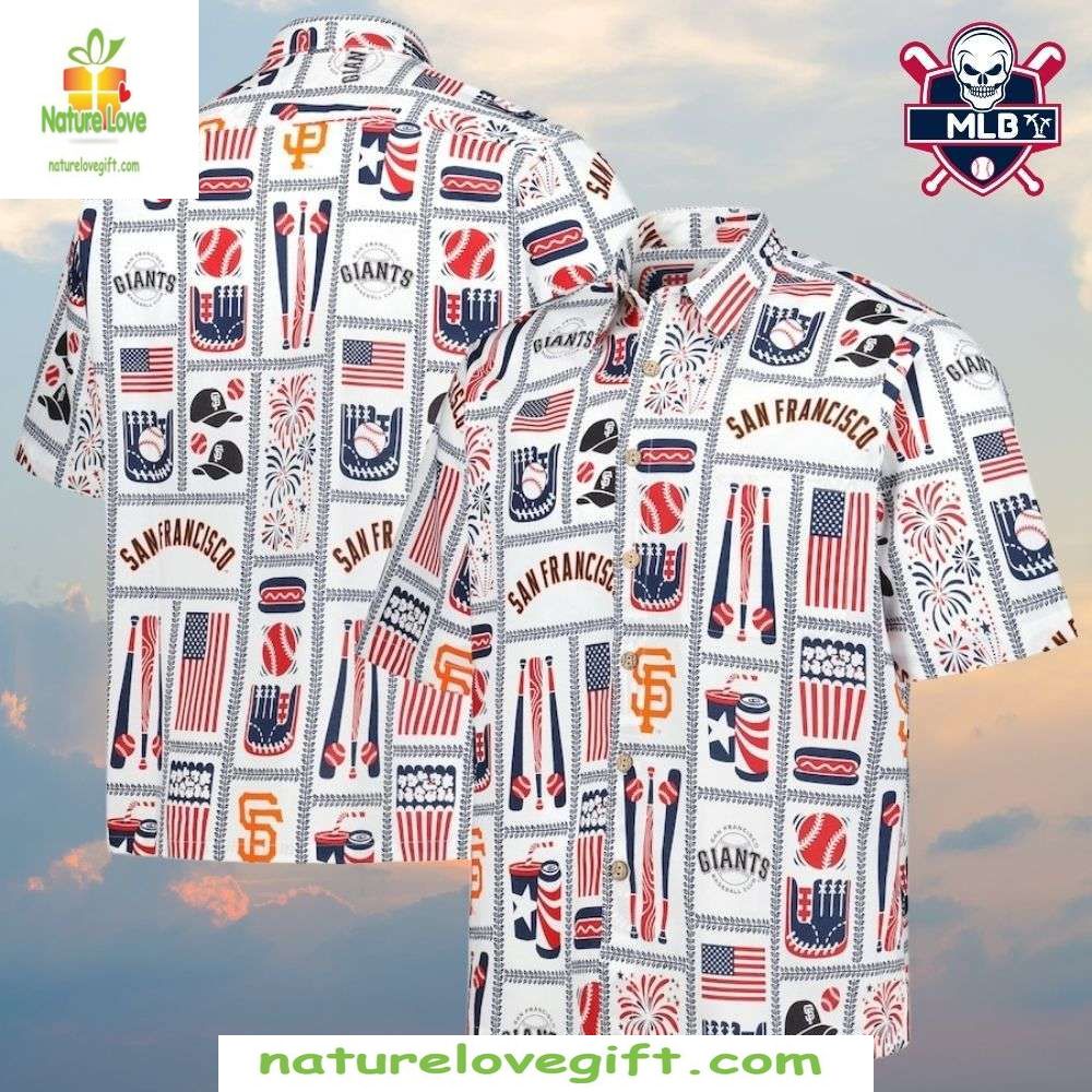 SF Giants Hawaiian Patriotic 4th Of July Fireworks - Adult & Kids T-Shirts, Sweatshirts & Hoodies apparel design preview 1