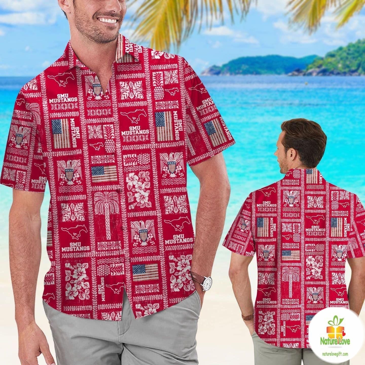 SMU Mustangs Hawaiian Summer Aloha Tropical Fan Gear - Adult & Kids T-Shirts, Sweatshirts & Hoodies apparel design preview 1