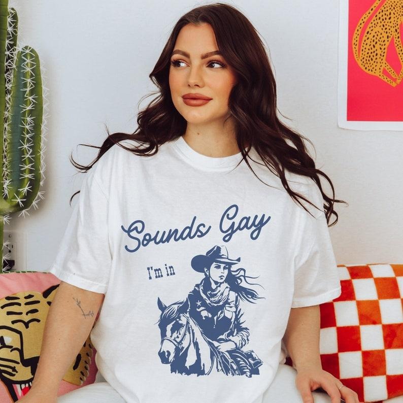 SOUNDS GAY Im Sapphic Lesbian Cowgirl Vintage Pride - Adult & Kids T-Shirts, Sweatshirts & Hoodies apparel design preview 1