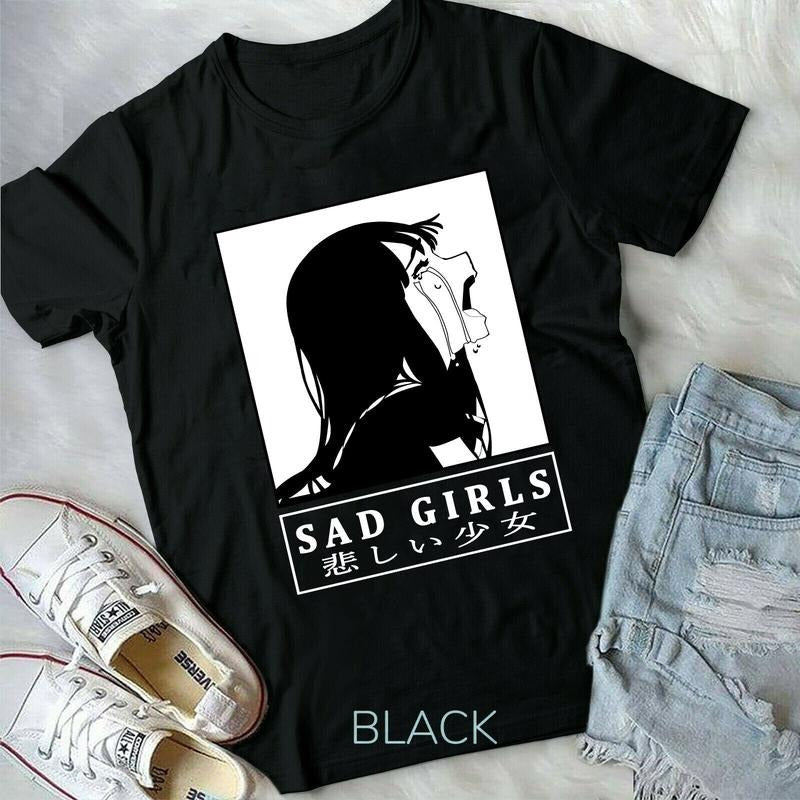 Sad Girl Anime Nu Goth Senpai Ahegao S 4XL - Adult & Kids T-Shirts, Sweatshirts & Hoodies apparel design preview 1