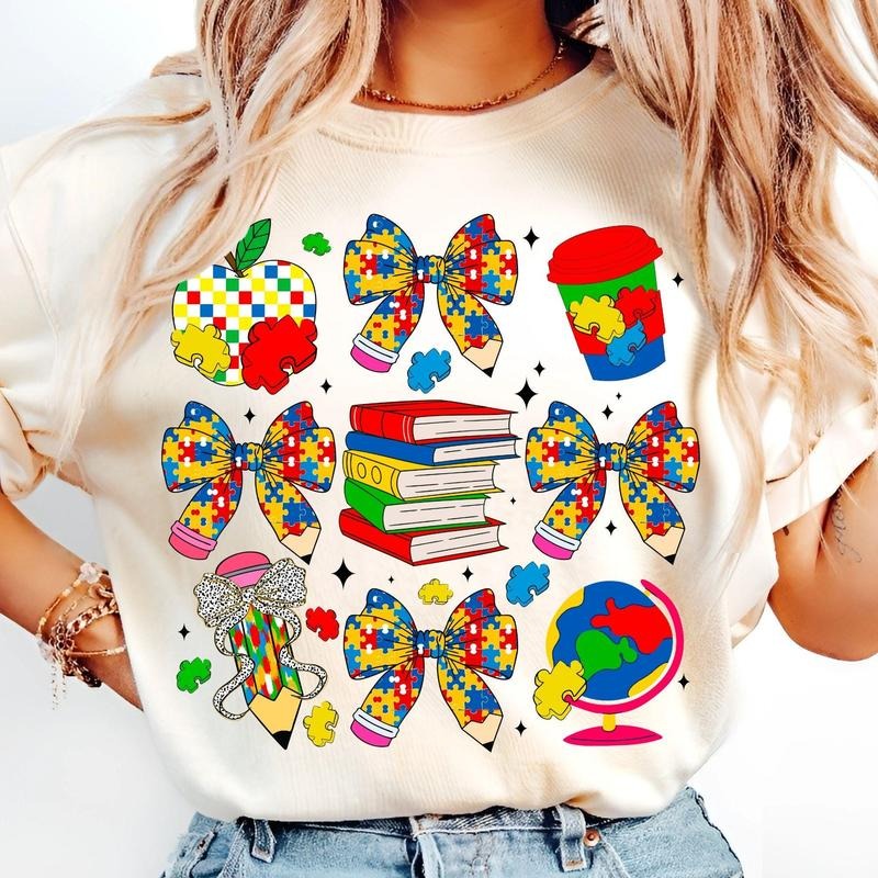 [Sale 45% Off] Autism Coquette Teacher Pencil Bow - Adult & Kids T-Shirts, Sweatshirts & Hoodies apparel design preview 1