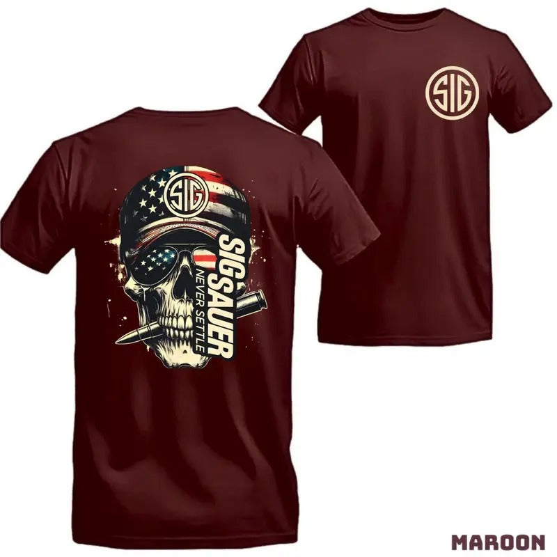 [Sale Up 60%] Sig Sauer Skull American Flag 2 Sided - Adult & Kids T-Shirts, Sweatshirts & Hoodies apparel design preview 1