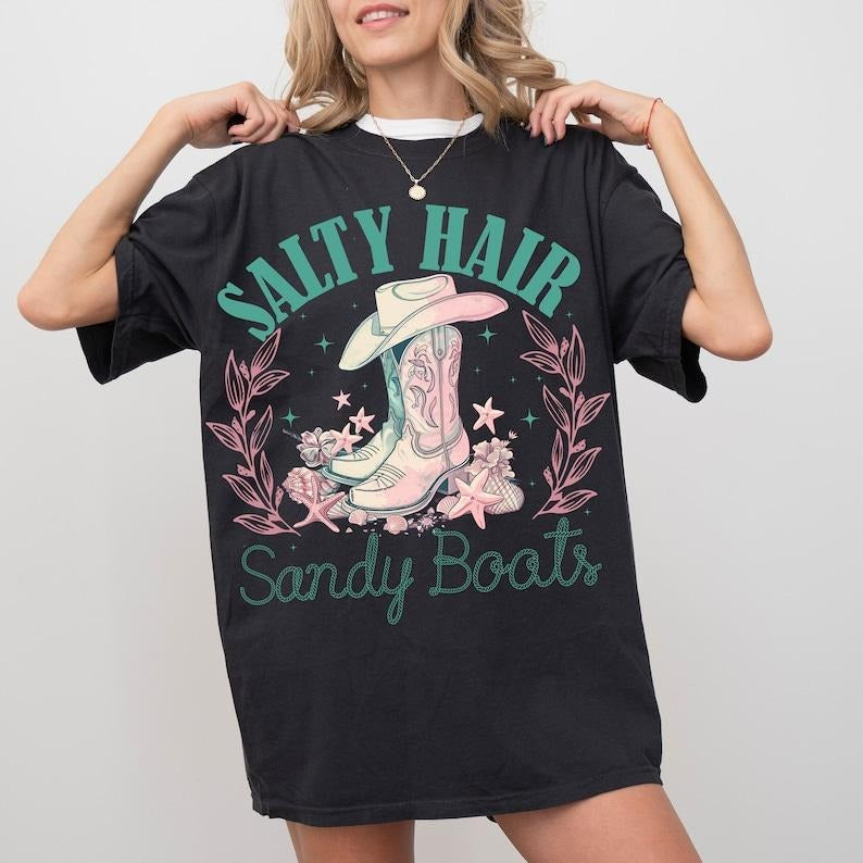 Salt Hair Sandy Boots Summer Western Cowgirl Retro - Adult & Kids T-Shirts, Sweatshirts & Hoodies apparel design preview 1