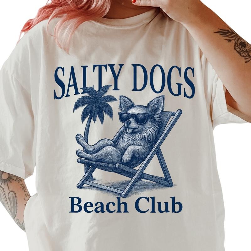 Salty Dogs Beach Club Long Haired Chihuahua Relaxed - Adult & Kids T-Shirts, Sweatshirts & Hoodies apparel design preview 1