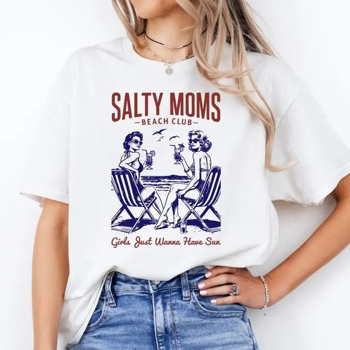 Salty Mom Beach Club Summer Retro Girl Funny - Adult & Kids T-Shirts, Sweatshirts & Hoodies apparel design preview 1