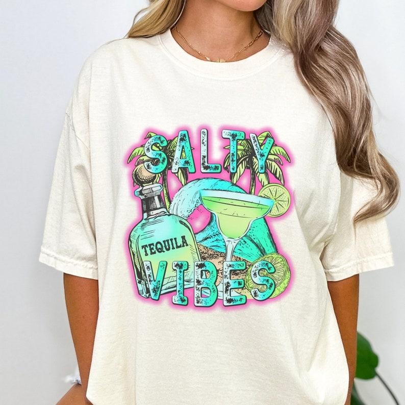 Salty Tequila Beach Neon Shirte Lovers Bachelorette - Adult & Kids T-Shirts, Sweatshirts & Hoodies apparel design preview 1