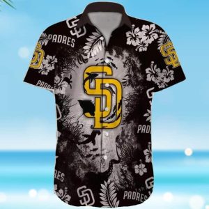 San Diego Padres Hawaiian Yellow Logo On Black - Adult & Kids T-Shirts, Sweatshirts & Hoodies apparel design preview 1