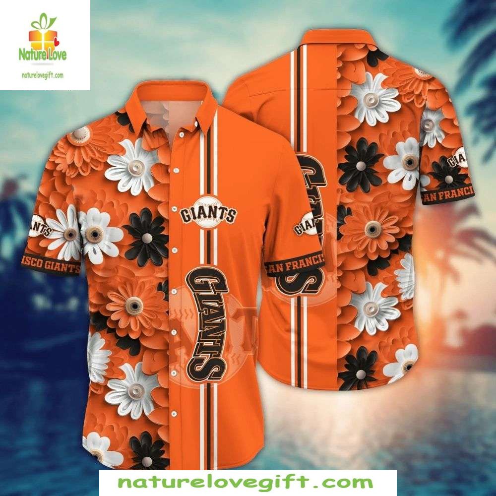 San Francisco Giants Orange Floral Hawaiian MLB - Adult & Kids T-Shirts, Sweatshirts & Hoodies apparel design preview 1