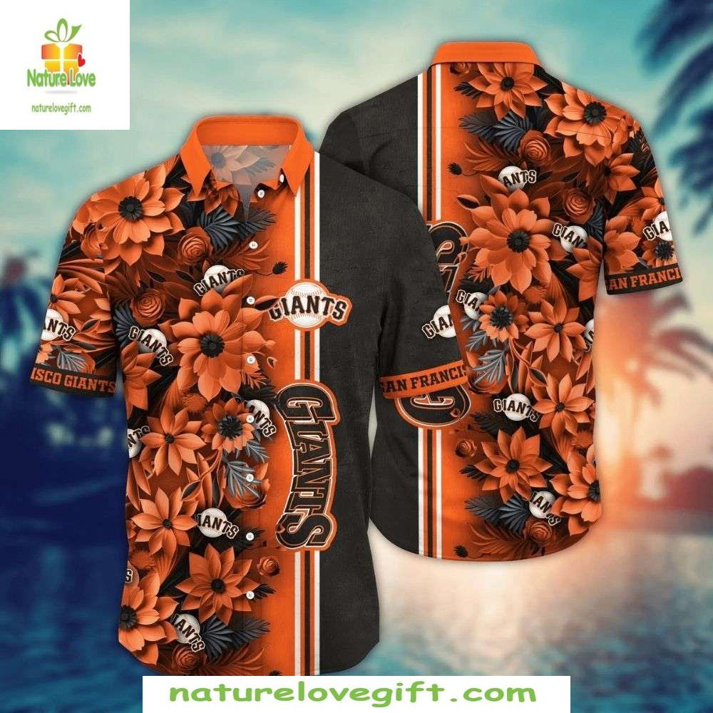 San Francisco Giants Hawaiian Vibrant Orange Floral - Adult & Kids T-Shirts, Sweatshirts & Hoodies apparel design preview 1