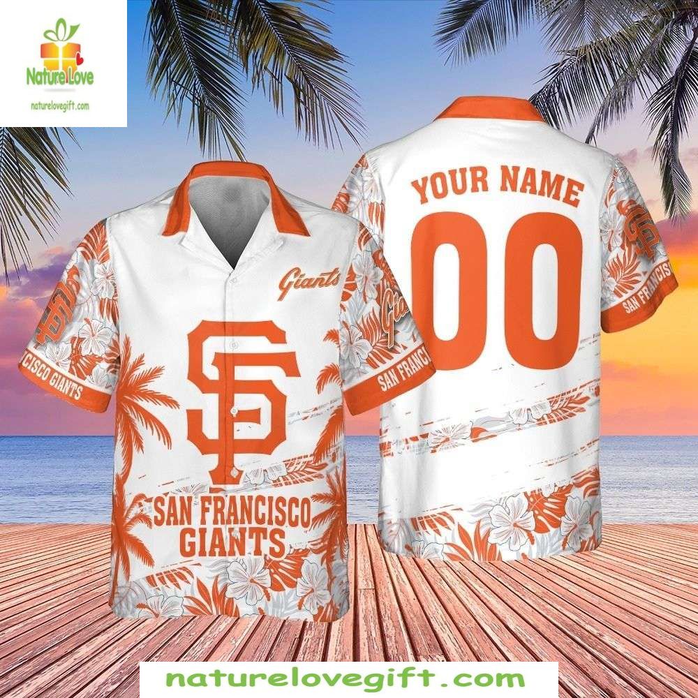 San Francisco Giants Hawaiian Custom Hibiscus Palm - Adult & Kids T-Shirts, Sweatshirts & Hoodies apparel design preview 1