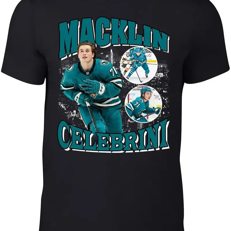 San Jose Macklin Celebrini Bootleg - Adult & Kids T-Shirts, Sweatshirts & Hoodies apparel design preview 1
