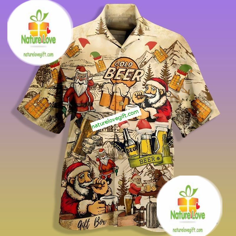 Santa Claus Cold Drinking Beer Yellow Original - Adult & Kids T-Shirts, Sweatshirts & Hoodies apparel design preview 1